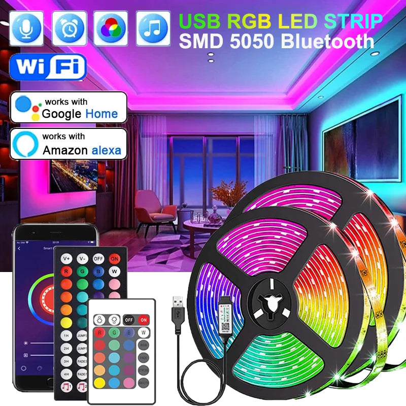 LED-Leuchten Bluetooth 5050 SMD USB LED-Streifen Alexa APP-Steuerung WIFI RGB-Klebstoff Luces LED-TV-Hintergrundbeleuchtungslampen für Raumdekoration 