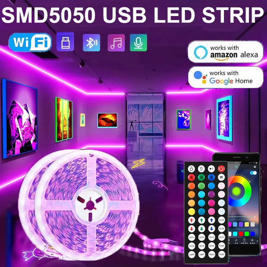 USB 1-30M LED Light Strip RGB 5050 Bluetooth Wifi APP Control Luces Led Light Strip Lighting Music Sync for Party PC TV Living R 