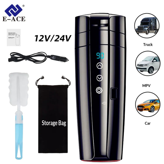 Car Heating Cup 12V Stainless Car Kettle Touch Screen Electric Smart Temperature Control LCD Display