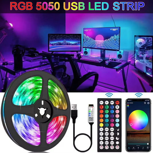 RGB 5050 LED-Streifenlicht, Fernbedienung, App-Steuerung, TV-LED-Hintergrundbeleuchtung, flexibles Band, USB, 5 V, LED-Licht für PC-Gaming-Raumdekoration